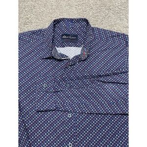 Robert Graham Modern Americana Blue Geometric Print Tailored Fit Shirt Size XL